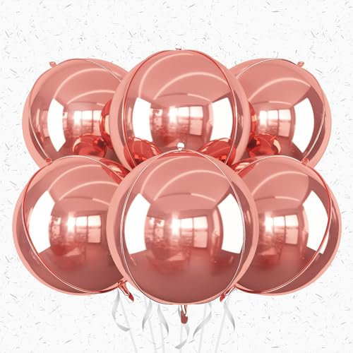6Pcs Rose Gold Round Foil Balloons,22 Inch Metallic Rose Gold Giant 4D Round Ball Balloons for Birthday Wedding Graduation Prom Party Decorations