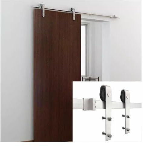 Kit Porta Scorrevole For Fienile, Kit Di Scorrimento For Binario For Armadio, Binario For Binario Piatto For Armadio, Guida For Pavimento Regolabile, For Porta Singola Larga 77-193 Cm(118.1 Track (Si