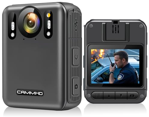 CAMMHD W8-128GB 4K Anti-Shake Body Cam 2 Akkus 4000 mAh mit 10 Stunden Videoaufzeichnung, Datenverschlüsselung Auto Ultra HD-Nachtsicht Bodycam Körperkamera mit Ladestation für Sicherheit