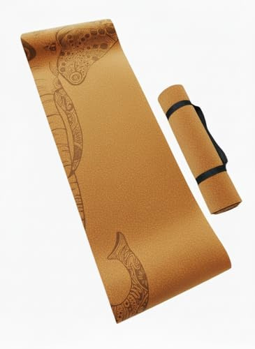 Kork yogamatta – miljövänlig och halkfri med TPE-baksida – 183 x 61,5 cm – för yoga, pilates och fitness – inkluderar gratis bärrem – lätt och hållbar (geometrisk)