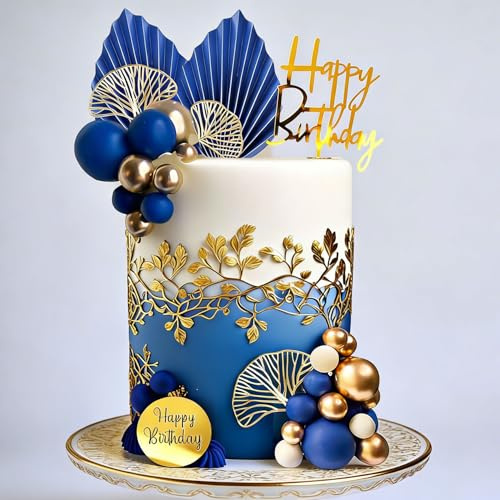JeVenis Blue and Gold Cake Balls Palm Leaf Cake Toppers