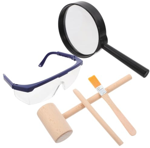 JOINPAYA Kids Dig Kit Toy Wooden Hammer and Archaeological Excavation Tools Fossil and Gemstone Pretend Play Set with Brush Magnifier and Goggles for Stem Learning