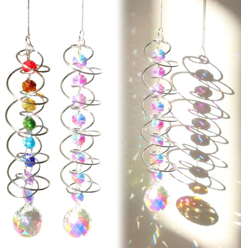 COZERI 2stk Kristall Sonnenfänger Windspiel,Spiralrotor für Garten & Balkon | Dekoratives Windspiel mit bunten Regenbogen-Lichteffekten, ideal für Fenster & Außenbereiche