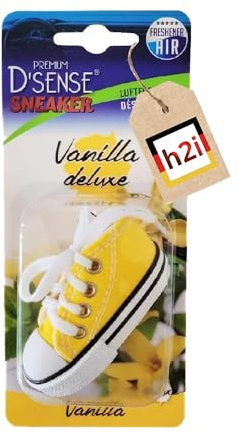h2i Désodorisant chaussures jaune - Arbre parfumé à suspendre pour voiture - Parfum de voiture contre les odeurs - Diffuseur automatique dans le taxi, bureau, maison - Parfum vanille - 1 pièce