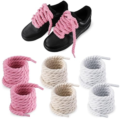 JNYUTEEN 3 Paires Lacets Epais, 3 Couleur Rope Laces 8mm x 140cm Lacets Ronds, Corde de Coton Laces DIY Lacet de Chaussures pour Chaussures de Sport Course