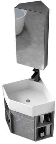 Muebles de Baño Esquinero con Lavabo y Espejo Conjunto, Muebles para Baño con Grifo y Desagüe, for Espacios Pequeños, Gris(40cm(16))