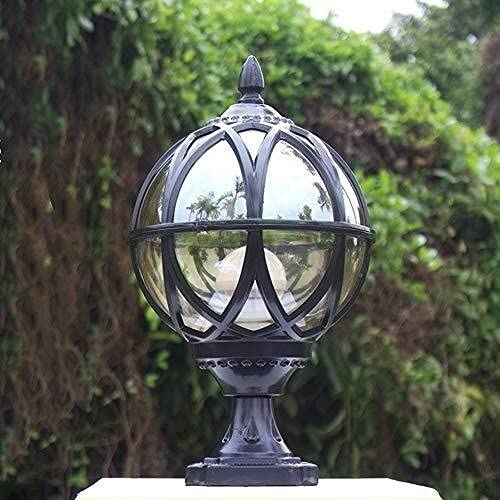 BLOOHK Outdoor Post Light Fixture Vintage Black Globe Pillar Lantern Waterproof Garden Patio Driveway Deck Column Lamp Anti-Rust Aluminum & Glass Post Lantern for Gate, Fence