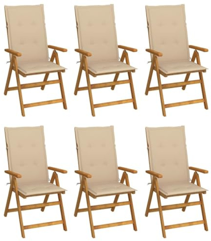 Mimdixy Verandastühle Bistrostuhl,Klappbare Gartenstühle 6 STK. mit Auflagen Massivholz Akazie Gartensessel