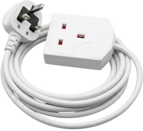Extension Lead 1 Way Gang 2 Meter Single Socket Mains Power Extension Cord 13A Fused Strip 3Pin UK Plug Power Cable Ideal For Multiple Appliances Of Home & Office (White)