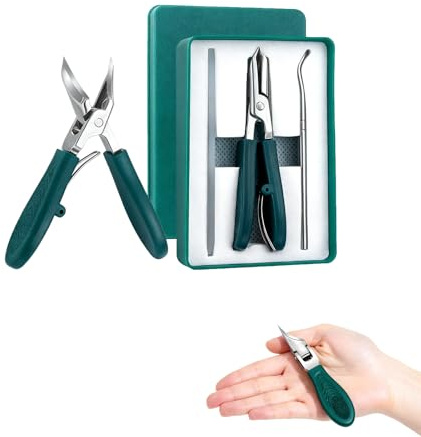 HAYGEM 3 Pièces Pince a Ongles Biseauté Vert, Coupe Ongles avec Bec D'aigle, Kit Manucure Pedicure avec Boîte de Rangement, avec Lime et Outil a Déchirer, Convient Aux Ongles Épais et Incarnés