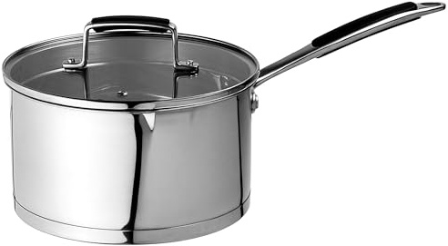 Prochef Stainless Steel Saucepan with Glass Lid, Mirror-Polished, 20cm Diameter, 3L Capacity, Induction Compatible, Oven Safe, Silver