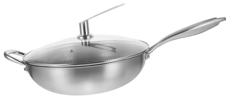 BESPORTBLE Padella in Acciaio Inossidabile con Fondo a Nido Antiadente Pentola da Cucina con Coperchio e Manico Ergonomico Padella Wok per Ristorante e Uso Domestico