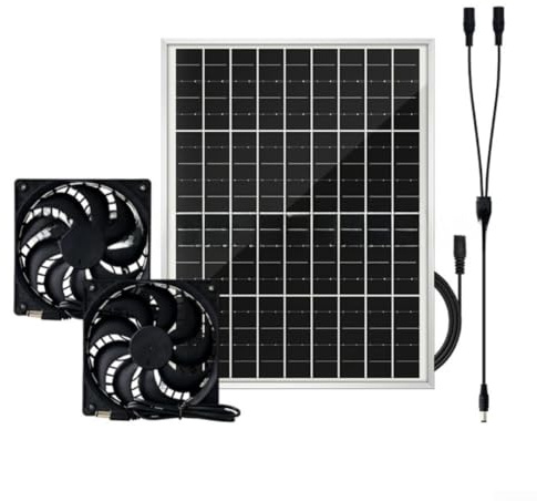 Solaughguy 15W Solar Exhaust Fan for Pet Houses, Chicken Coops, Greenhouses, RVs, and Bathrooms with 120x120mm Monocrystalline Silicon Panel, 18V MPPT, No Battery(Dual Fan)