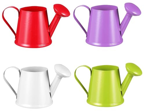 Bemonew Paquete de 4 Mini regaderas, pequeñas regaderas Decorativas de Metal, Juguete de jardín para decoración del hogar y Exteriores (Blanco, Morado, Rojo, Verde)