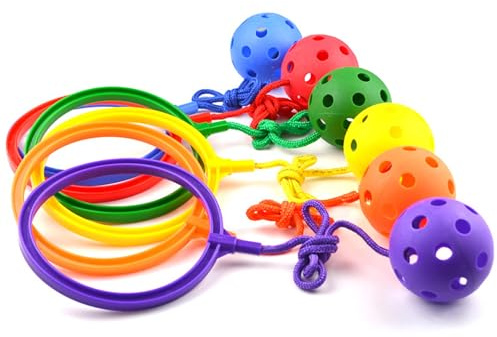 Joygoodta 6-teiliges Knöchel-Sprungball-Spielzeug für Kinder, Kunststoff-Knöchel-Sprungbälle, Bein-Sprungball-Spiel für Kinder, Übung und Koordination, sicheres Seil-Hüpf-Fitnessgerät