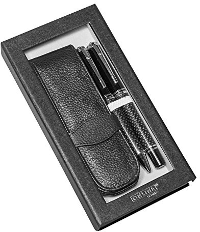 ONLINE Set Füllhalter und Kugelschreiber Black Style, schwarz, inkl. Lederetui, in edler Verpackung