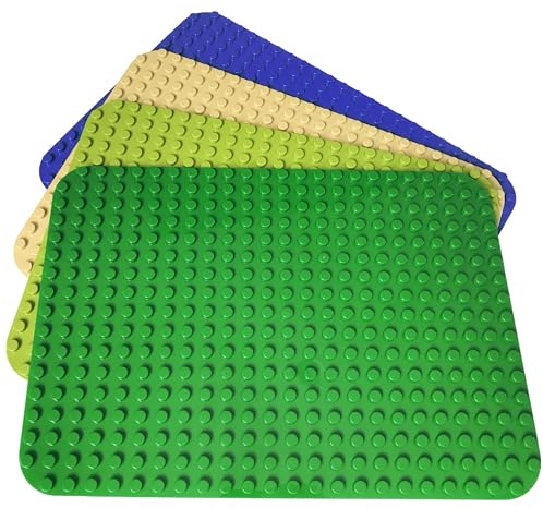 Apostrophe Games Large Building Blocks Base Plates Compatible with All Major Brands – 15 x 10 Inches for Construction Bricks – 4-Pack Multicolor for Table and Floor Use, STEM Learning
