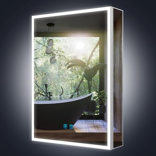 Tokvon® Limerence Smart Bathroom Mirror Cabinet with Lights, USB Port, Anti-Fog, 3 Colour Changing, Shaver Socket, Touch Sensor, Dimmable, Wall Mount, Adjustable Shelves 50x70cm