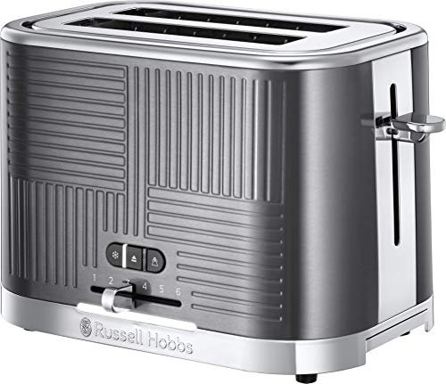 Russell Hobbs 25250 Geo Steel 2 Slice Wide Slot Toaster - Contemporary Design with Faster Toasting Technology, Textured Stainless Steel, Silver