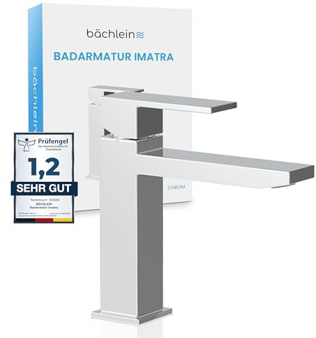 Bächlein Rubinetto per il Bagno dal Design Angolare, Miscelatore Monocomando Dalle Linee Chiare e dal Look Moderno, Rubinetto da Bagno Cromato