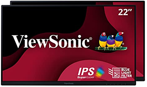 ViewSonic VA2256-MHD_H2 - Paquete Doble de monitores IPS de 1080p con FreeSync, HDMI, DisplayPort y VGA para el hogar y la Oficina