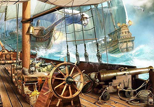 Papel tapiz fotográfico barco pirata galeón, mural, papel tapiz con motivos, papel tapiz de seda para habitación infantil, carabela, Caribe - 200x100 CM