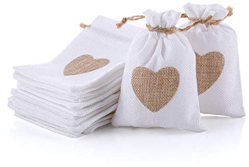 20 Stück Herzen Weiß Jutesäckchen Leinen Säckchen Sack Beutel Leinen Schmuck Herz Säckchen Stoffbeutel Geschenksäckchen Jutebeutel für Weihnachten Kindergeburtstag Hochzeit Party DIY Handwerk