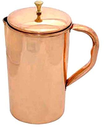 TreegoArt Wasserkrug aus reinem Kupfer, 1,5 l, auslaufsicher, nahtloses Design, 1 Stück