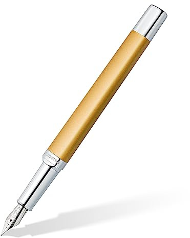 STAEDTLER Füllhalter triplus 474 M, Farbe Glorious Gold, hochwertiges Metallgehäuse in ergonomischer Dreikantform, Stahlfeder M, mit Patrone in Schreibfarbe Blau, 474 M11-3
