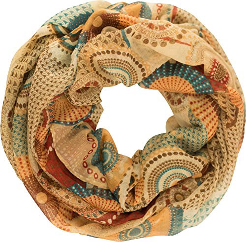 fashionchimp Damen-Loop mit Kreis-Muster, Psychedelic-Print, Schlauchschal, Sommer-Schal für Damen (Beige)