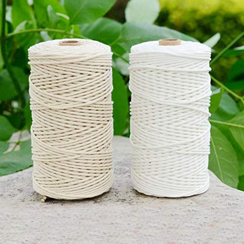 Makramee-Schnur aus Baumwolle, strapazierfähig, 200 m, Naturweiß, gedrehtes Seil, Bastelarbeiten, Makramee, Handarbeit, Heimdekoration, 3 mm - 3 mm x 100 m, Beige
