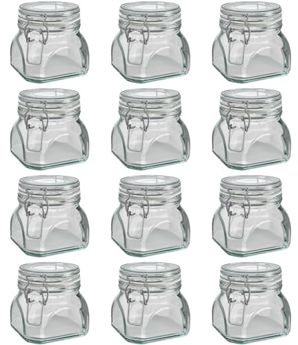 Wellgro Einmachglas mit Bügelverschluss - 550 ml Bügelverschlussglas - Glas Made in Germany - Menge und Farbe wählbar, Farbe:Weiß, Stückzahl:12 Stück