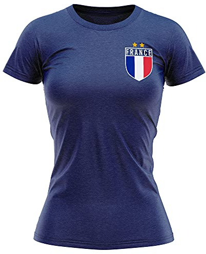 Frankrike skjorta fotboll – dam Frankrike flagga bricka t-shirt – fotbollslandskap europeiska supportrar 2020 retro t-shirt henne – fransk turnering 2021 Footy fotboll topp, Marinblått Xsp, M
