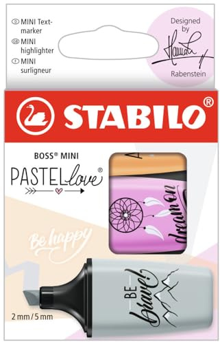 STABILO - Textmarker - BOSS MINI Pastellove 2.0-3er Pack - Seidengrau, frische Fuchsie, sanftes Orange