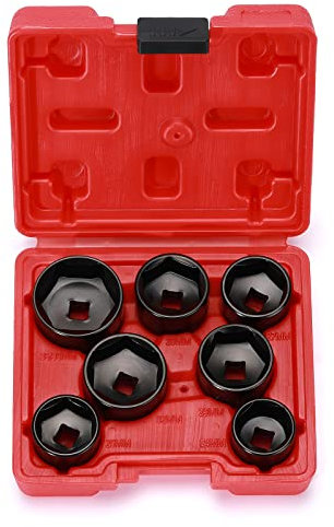 CASOMAN 7 Pieces 3/8 Drive Low Profile Oil Filter Socket Set, Oil Filter Cap Remover and Installer Tool Set, 6 Point, 24mm, 25mm, 27mm, 28mm, 29mm, 32mm, 36mm, CR-V