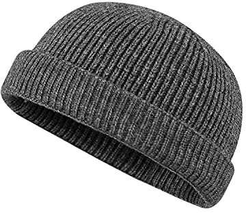 CLAPE Unisex Trawler Beanie Hat Fischermütze Dockermütze Seemannsmütze Kurz und Flach Strickmütze Rollmütze Fisherman Knit Hats Winter Hat