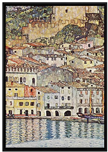 Generisch Pixxprint Gustav Klimt - Malcesine am Gardasee Leinwandbild 100x70 cm im Bilderahmen, Wandbild, Schattenfugenrahmen, Kein Poster
