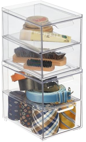 mDesign Aufbewahrungsbox mit Schublade – stabile Schubladenbox aus Kunststoff zur Schuhaufbewahrung – Stapelbox für Schuhe, Accessoires und mehr – 2er-Set – durchsichtig