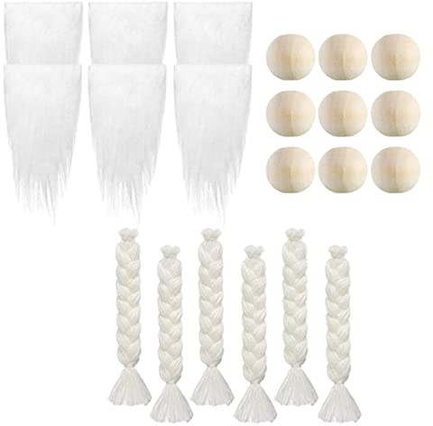 Colcolo 6 Pezzi di Barba da Gnomo pretagliata e 3 di trecce Barba Nana Barba da Gnomo Fatta Barba Finta soffice da Gnomo Pezzi Piccole, Bianco