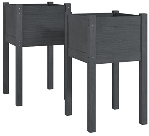 vidaXL Odlingslådor 2 st grå 40x40x70 cm massiv furu, odlingslåda, odlings låda, planteringslådor, odlingslådor, planteringslåda, planterings låda