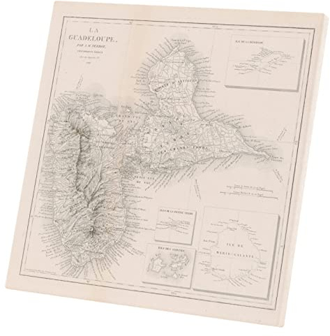Dekorativ målning tryckt duk affisch 971 Guadeloupe Department vintage karta Frankrike region (61 cm x 60 cm)