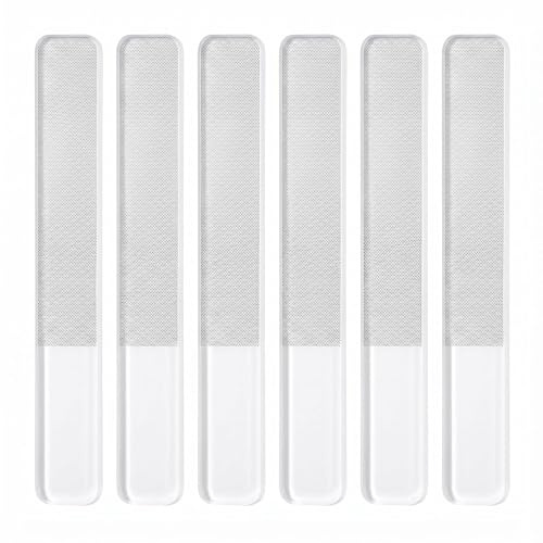 6PCS Clear Squared Nano Glass Nail Shiner Nail Shine Buffer Polisher Nail Files with Storage Case for Natural Nails