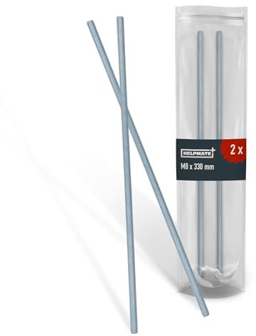 HELPMATE - Asta filettata M8 x 330 mm in acciaio zincato - Set da 2 pezzi di barra con filettatura metrica integrale - Perno filettato con classe di resistenza 4,8, DIN 976
