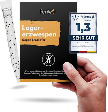 Panteer ® Lagererzwespen - 40 Nützlinge - Brotkäfer bekämpfen und Kornkäfer bekämpfen - Besser als Brotkäfer Falle - Zwei Arten für hohe und kühle Temperaturen - MADE IN GERMANY (3 Stück)