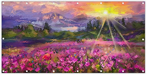 MuchoWow® Balkon Sichtschutz Sichtschutzmatte Balkonbanner Abdeckung für Terrasse Balkon Windschutz Blickdicht Wetterfest 200x110 cm Gemälde - Ölfarbe - Blumen - Natur - Sonne