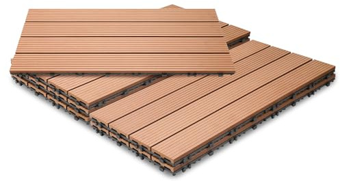Jopassy 6 Stück WPC Terrassenfliesen, 30x60 cm Balkon Bodenfliese, Gartenfliesen mit Klick-System, Terrassendielen Balkonfliesen Klickfliesen, 1m² Braun