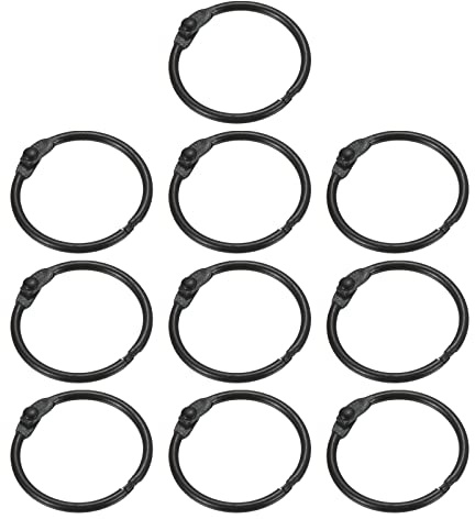 PATIKIL Loose Leaf Binder Rings 1 Inch, 10 Pack Metal Flash Card Book Binding Rings for Key Chain Index Card Scrapbooks, Black