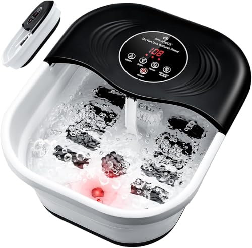 Collapsible Foot Spa with Heat, Bubble, Red Light & Temp Control - Foot Bath Massager with 8 Shiatsu Rollers, Pumice Stone & Timer, Portable Soaking Tub for Relaxation & Pain Relief - Gifts Ideas