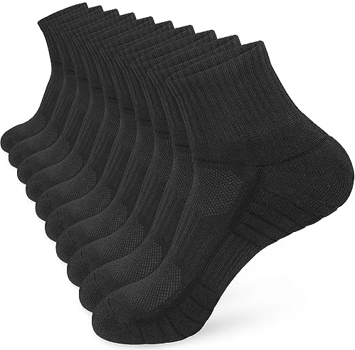 ouhos Womens Ladies White Black Running Trainer Ankle Socks Anti Blister Walking Sports Socks Cushioned Work Support Cotton Socks for Womens 4-7 Multipack Breathable Cycling Athletic Socks 5 Pairs