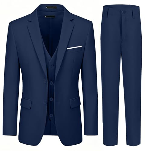 Jungen Anzüge 3-teilig Slim Fit Anzug Set Dresswear Ringträger Outfit für Jungen, Marineblau, 14